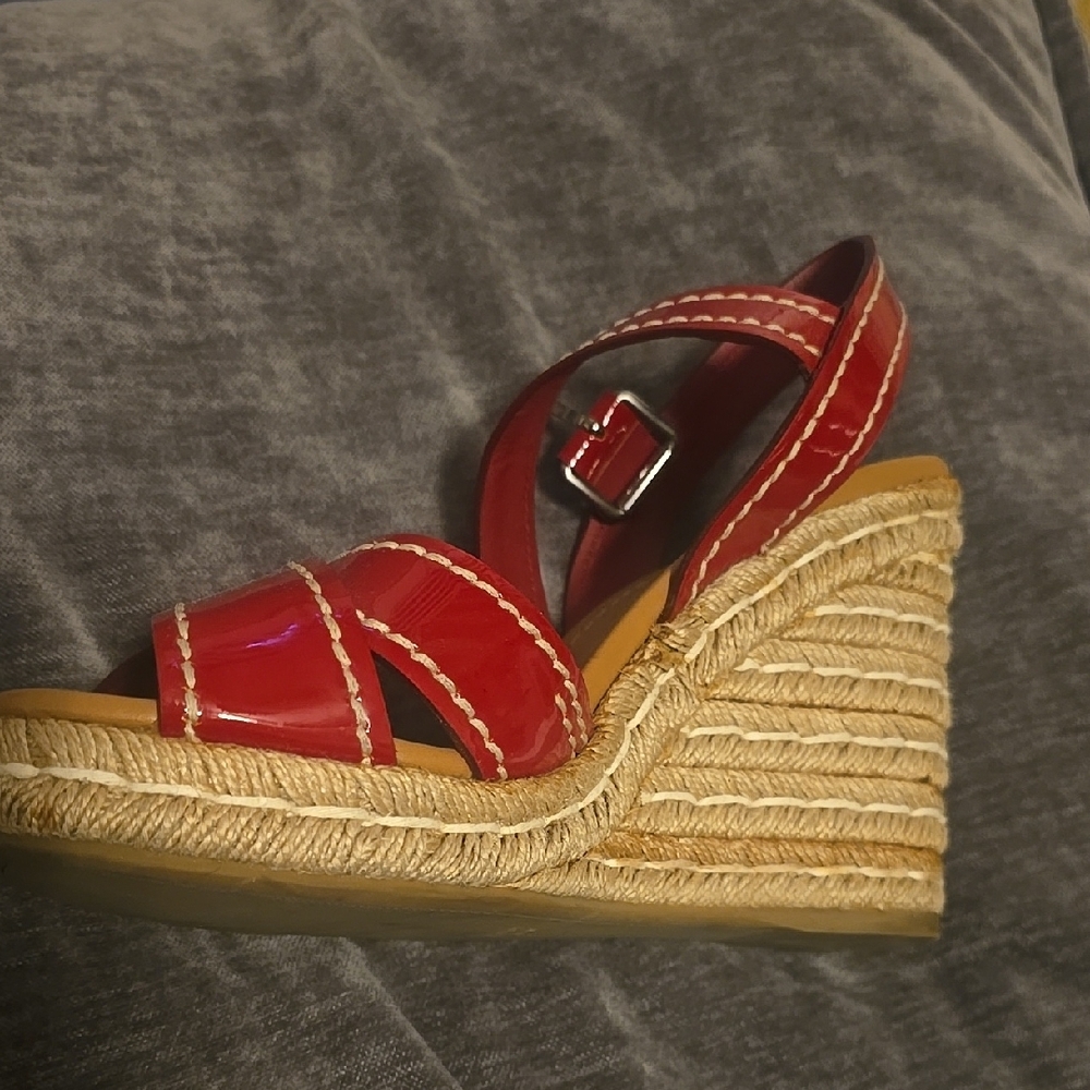 Prada Red Wedge Sandals with Espadrille Heel